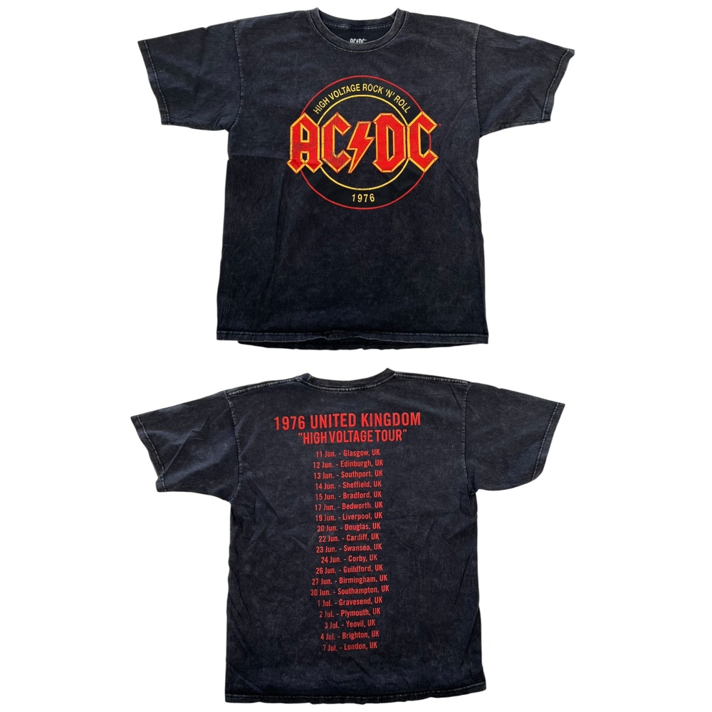 AC/DC T-Shirt Mens Medium Black High Voltage 1976 Tour Rock Band Graphic Retro